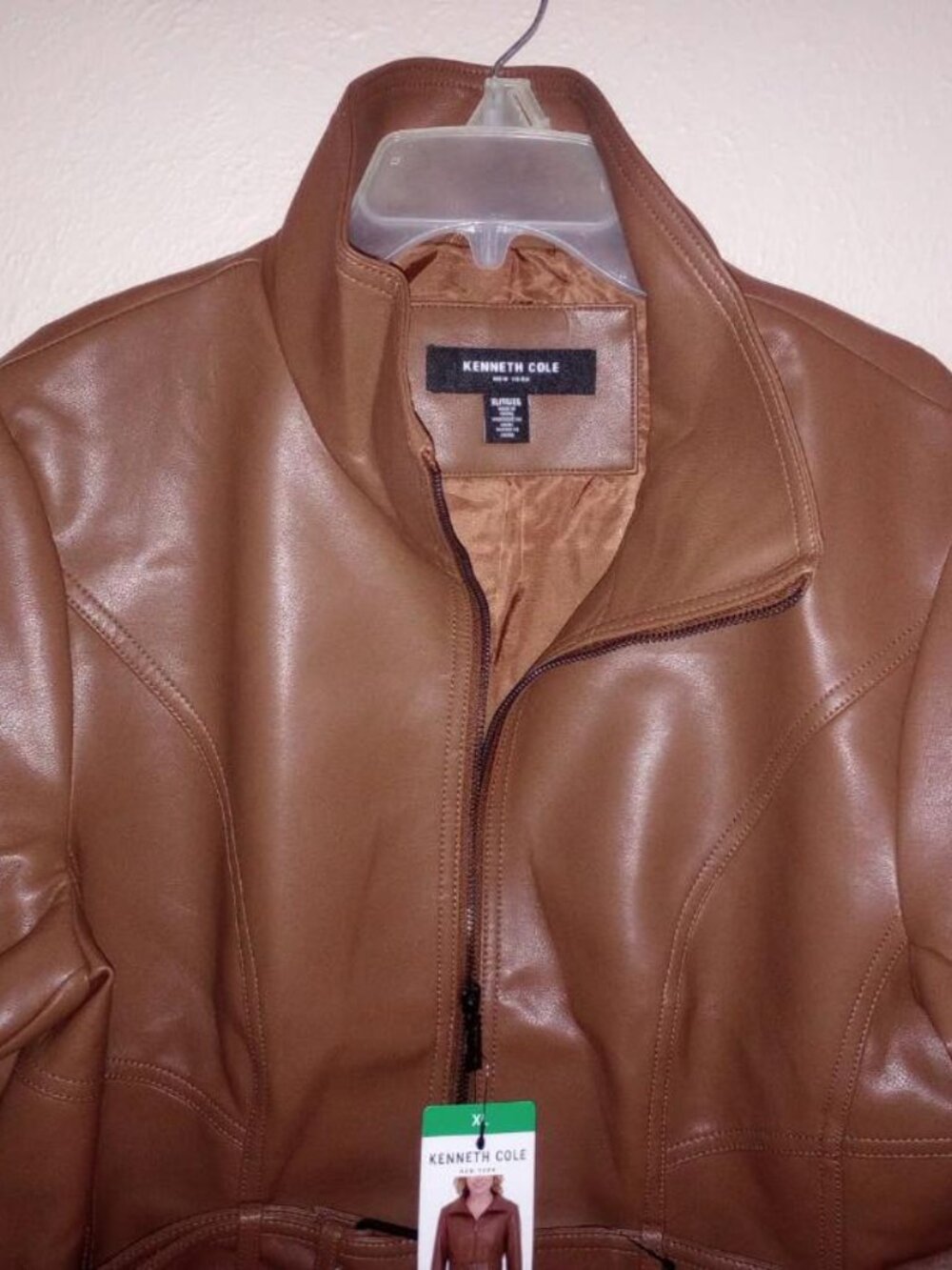 Kenneth Cole Women's Size XL Brown Belted Faux Leather Jacket NWT - Picture 3 of 5